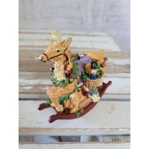 Reindeer rocking chair Xmas figurine village home